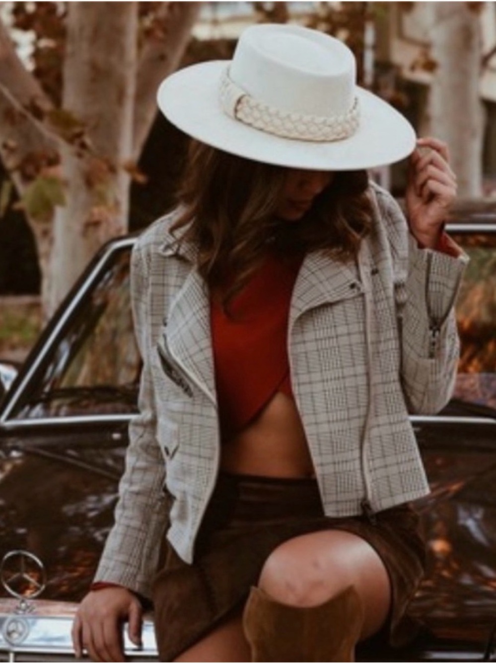 [BLANKNYC] Gray Glen Plaid Asymmetric Moto Jacket Buckle Waist Women's Small